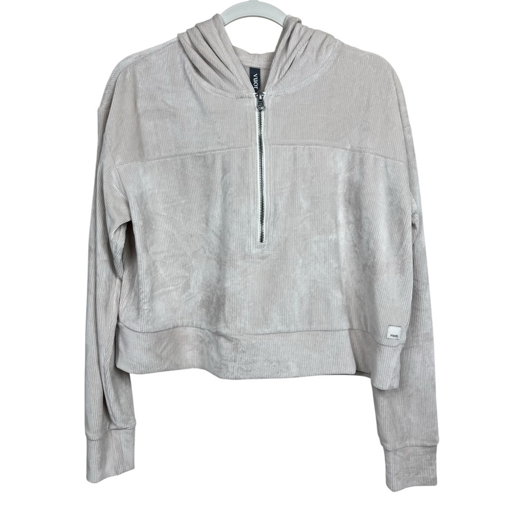 Vuori Haven Half Zip Hoodie in color Suede L Women’s